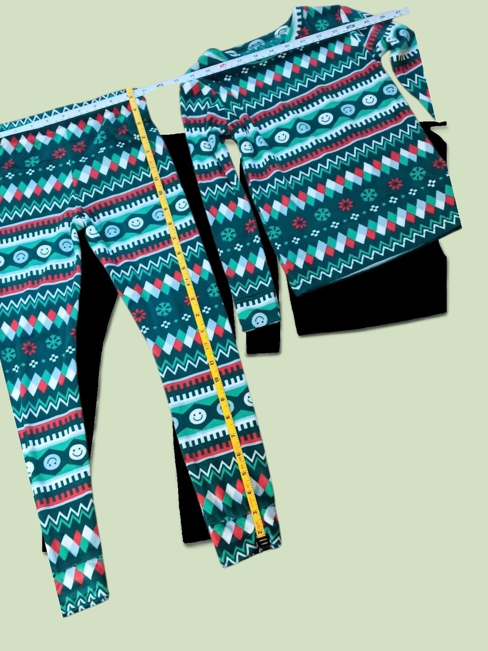 Kids Green Patterned Holiday Leggings - Unbranded